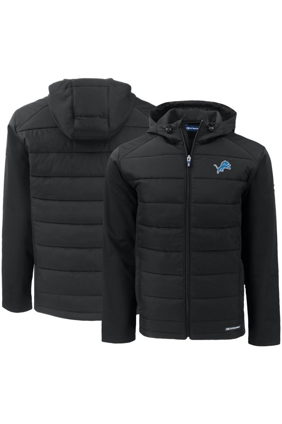 Men's Cutter & Buck Black Detroit Lions Evoke PrimaLoft Hybrid Eco Softshell Recycled Full-Zip Hooded Jacket
