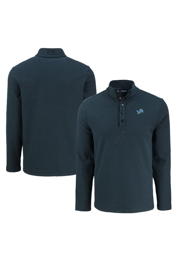 Men's Cutter & Buck Black Detroit Lions Hunts Point Eco Textured Fleece Recycled Half-Snap Sweatshirt