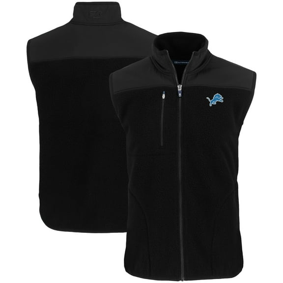 Men's Cutter & Buck Black Detroit Lions Primary Mark Big & Tall Cascade Eco Sherpa Fleece Full-Zip Vest