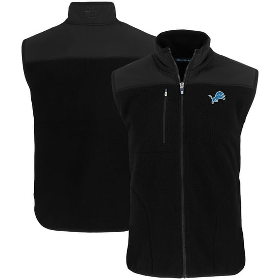 Men's Cutter & Buck Black Detroit Lions Primary Mark Cascade Eco Sherpa Fleece Full-Zip Vest