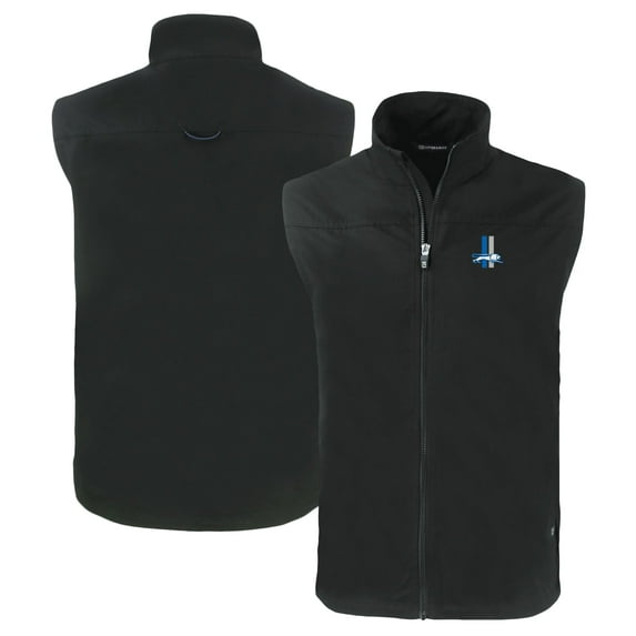 Men's Cutter & Buck Black Detroit Lions Throwback Charter Eco Recycled Full-Zip Vest