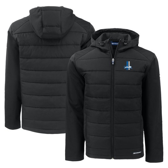Men's Cutter & Buck Black Detroit Lions Throwback Evoke Hybrid Eco Softshell Recycled Full-Zip Hoodie Jacket
