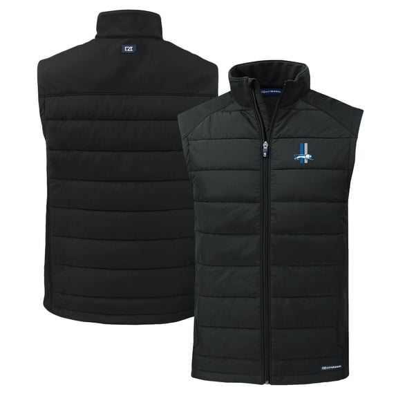 Men's Cutter & Buck Black Detroit Lions Throwback Evoke Hybrid Eco Softshell Recycled Full-Zip Vest