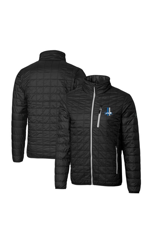 Men's Cutter & Buck Black Detroit Lions Throwback Logo Rainier PrimaLoft Eco Insulated Full-Zip Puffer Jacket