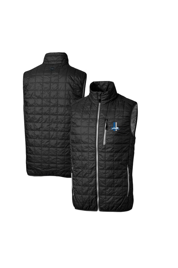 Men's Cutter & Buck Black Detroit Lions Throwback Logo Rainier PrimaLoft Eco Insulated Full-Zip Puffer Vest