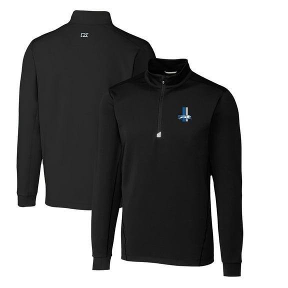 Men's Cutter & Buck Black Detroit Lions Throwback Logo Traverse Stretch Quarter-Zip Pullover Top