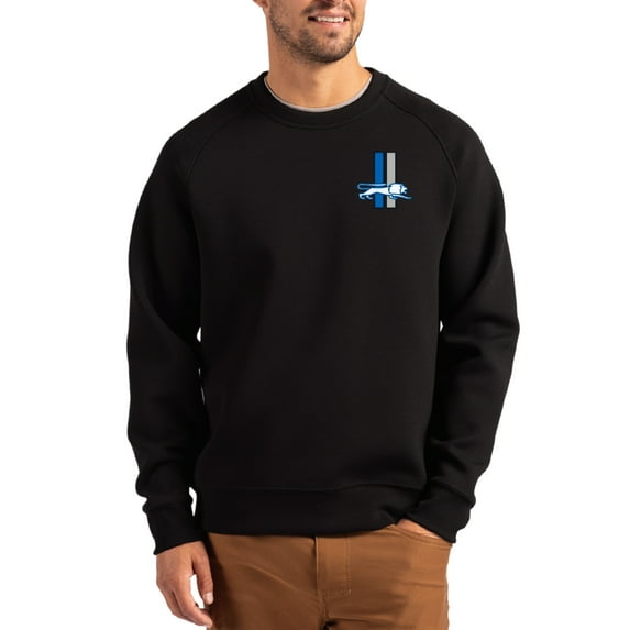 Men's Cutter & Buck Black Detroit Lions Throwback Roam Recycled Raglan Pullover Sweatshirt