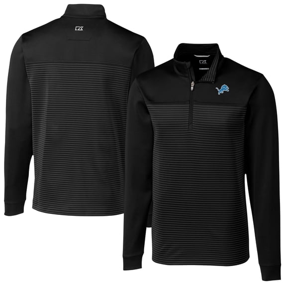 Men's Cutter & Buck Black Detroit Lions Traverse Stripe Stretch DryTec Quarter-Zip Top