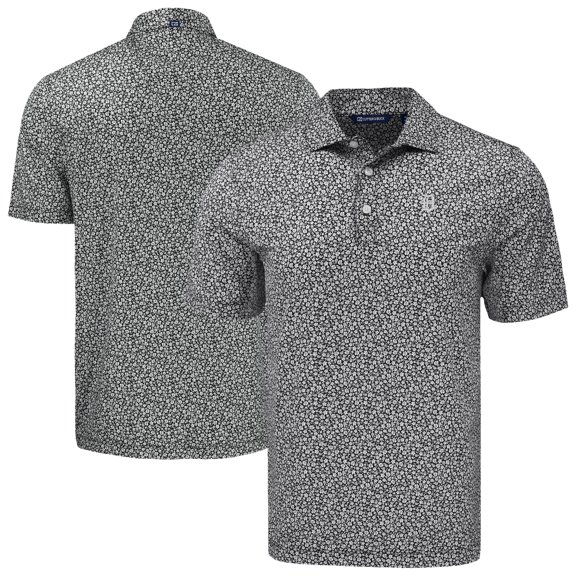 Men's Cutter & Buck Black Detroit Tigers Big & Tall Pike Eco Flora Print Recycled Polo