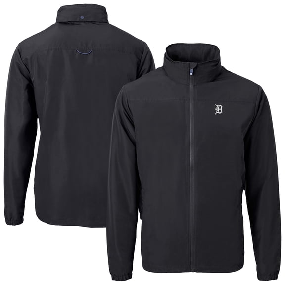 Men's Cutter & Buck Black Detroit Tigers Charter Eco Recycled Full-Zip Hoodie Jacket