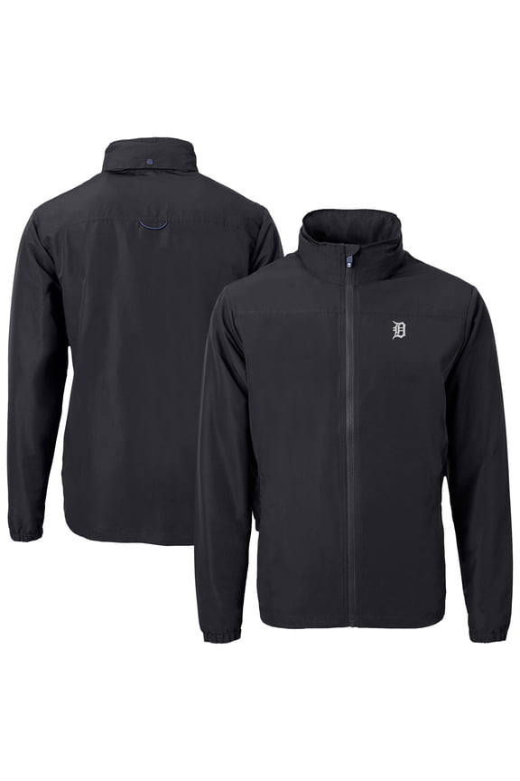 Men's Cutter & Buck Black Detroit Tigers Charter Eco Recycled Full-Zip Hoodie Jacket