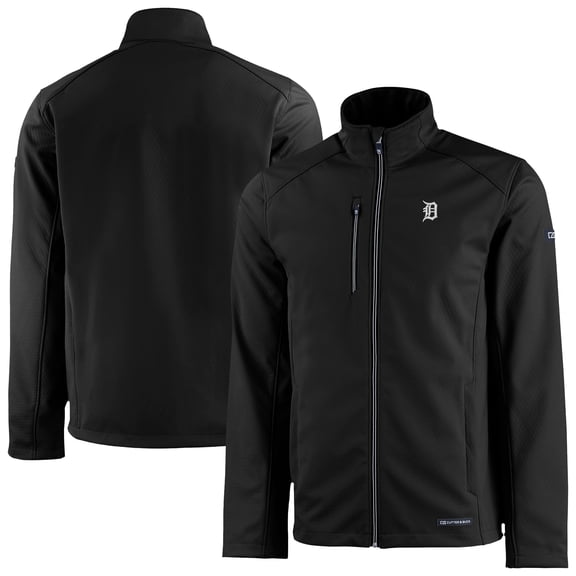 Men's Cutter & Buck Black Detroit Tigers Evoke Eco Softshell Recycled Full-Zip Jacket