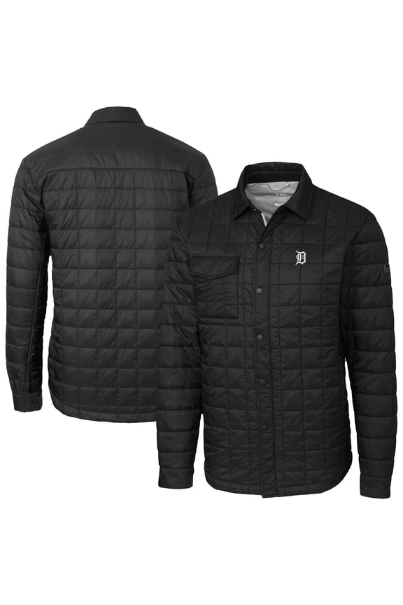 Men's Cutter & Buck  Black Detroit Tigers Rainier PrimaLoft- Eco Insulated Quilted Full-Zip Shirt Jacket