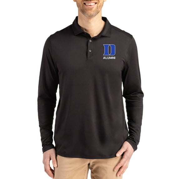 Men's Cutter & Buck Black Duke Blue Devils Alumni Coastline Epic Comfort Long-Sleeve Polo