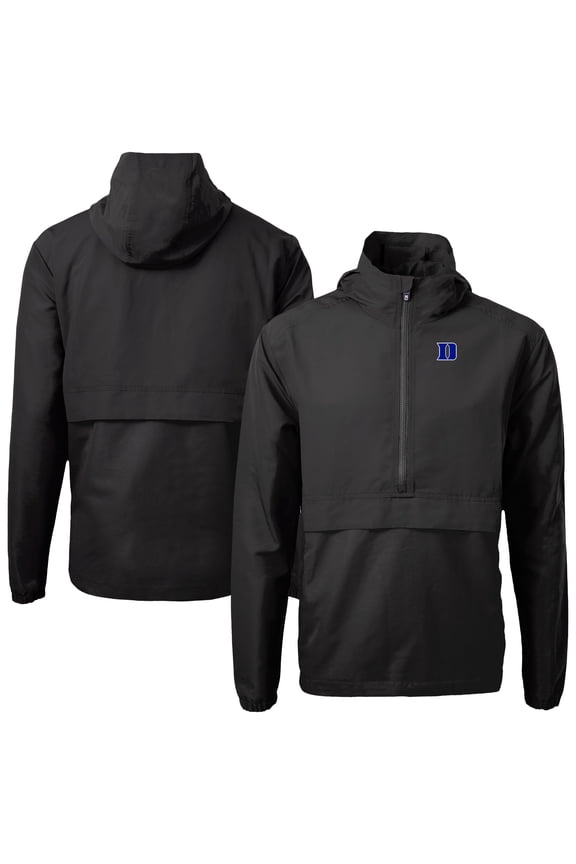 Men's Cutter & Buck Black Duke Blue Devils Charter Eco Recycled Half-Zip Anorak Jacket