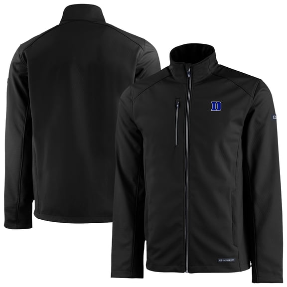 Men's Cutter & Buck  Black Duke Blue Devils Evoke Eco Softshell Recycled Full-Zip Jacket