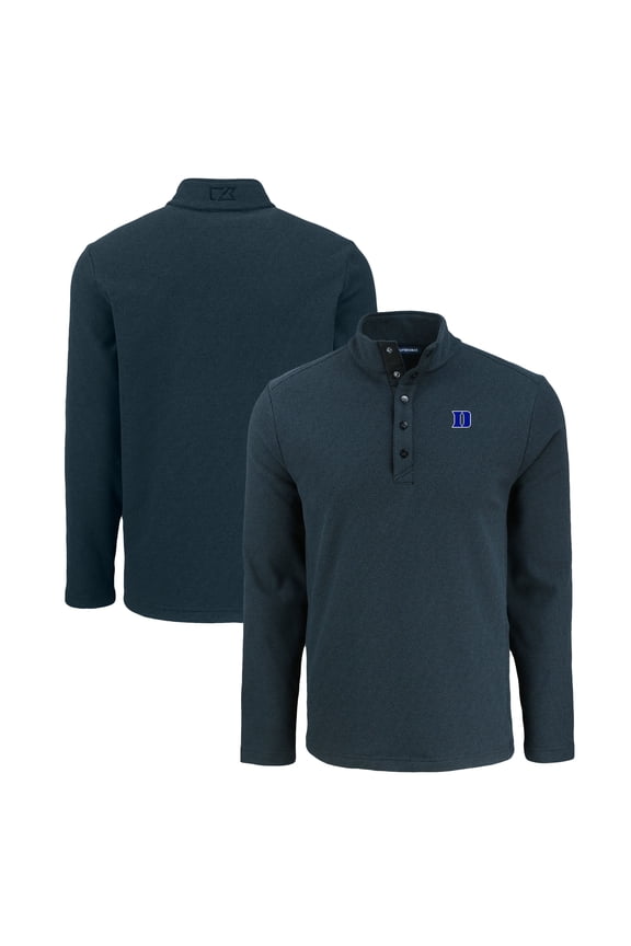 Men's Cutter & Buck  Black Duke Blue Devils Hunts Point Eco Textured Fleece Recycled Half-Snap Sweatshirt