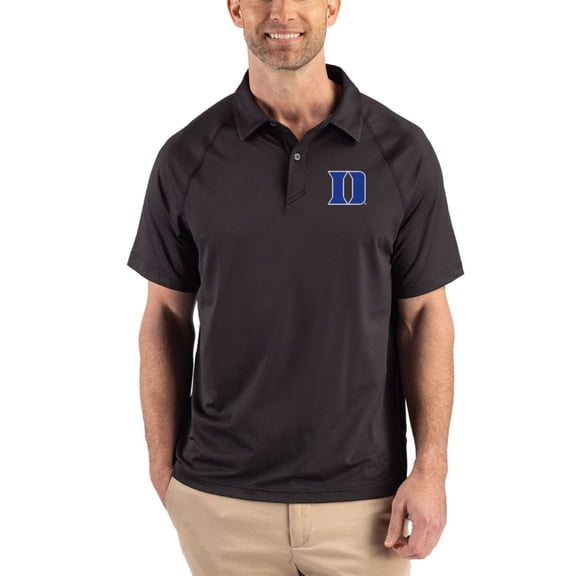 Men's Cutter & Buck Black Duke Blue Devils Recycled Featherlight Stretch Sport Polo