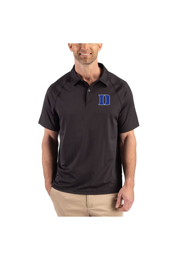Men's Cutter & Buck Black Duke Blue Devils Recycled Featherlight Stretch Sport Polo