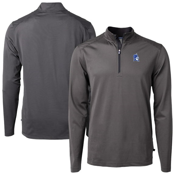 Men's Cutter & Buck Black Duke Blue Devils Virtue Eco Pique Micro Stripe Recycled DryTec Quarter-Zip Top