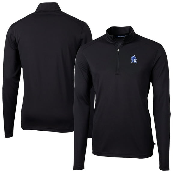 Men's Cutter & Buck Black Duke Blue Devils Virtue Eco Pique Recycled DryTec Quarter-Zip Top