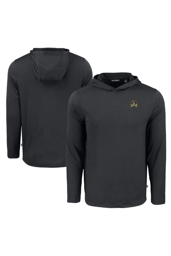 Men's Cutter & Buck Black ECU Pirates Coastline Epic Comfort Eco Recycled Long Sleeve Hoodie T-Shirt