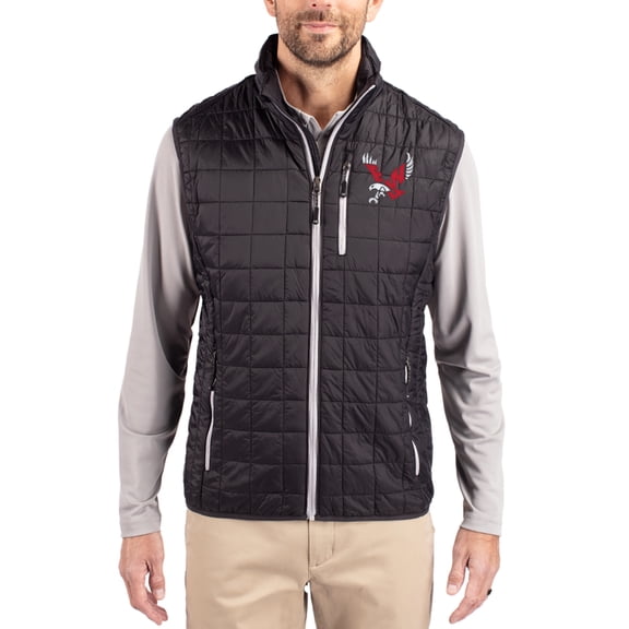 Men's-Cutter & Buck Black Eastern Washington Eagles Rainier Eco Insulated PrimaLoft Full-Zip Puffer Vest