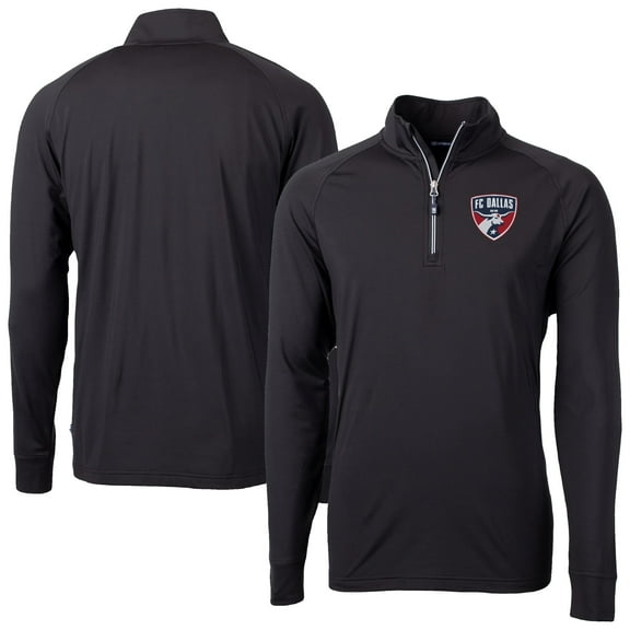 Men's-Cutter & Buck Black FC Dallas Adapt Eco Knit Stretch Recycled Raglan Quarter-Zip Pullover Top