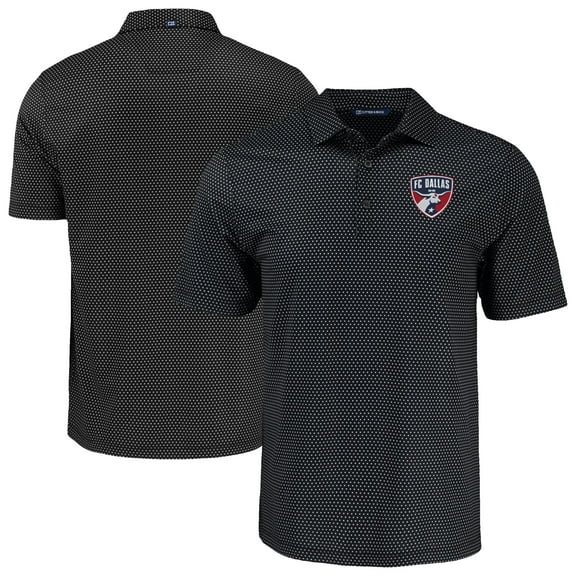 Men's-Cutter & Buck Black FC Dallas Big & Tall Pike Eco Shadow Check Print Recycled Polo