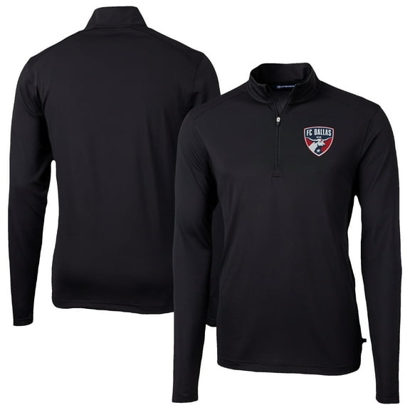Men's-Cutter & Buck Black FC Dallas Big & Tall Virtue Eco Pique Recycled Quarter-Zip Pullover Top
