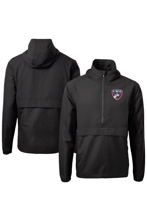 Men's-Cutter & Buck Black FC Dallas Charter Eco Recycled Full-Zip Anorak Jacket