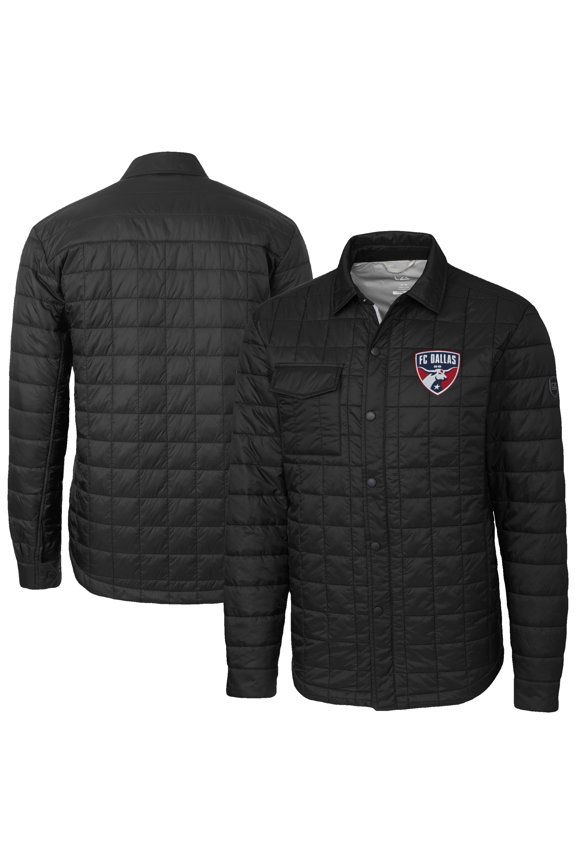 Men's-Cutter & Buck Black FC Dallas Rainier PrimaLoft Eco Insulated Quilted Shirt Jacket