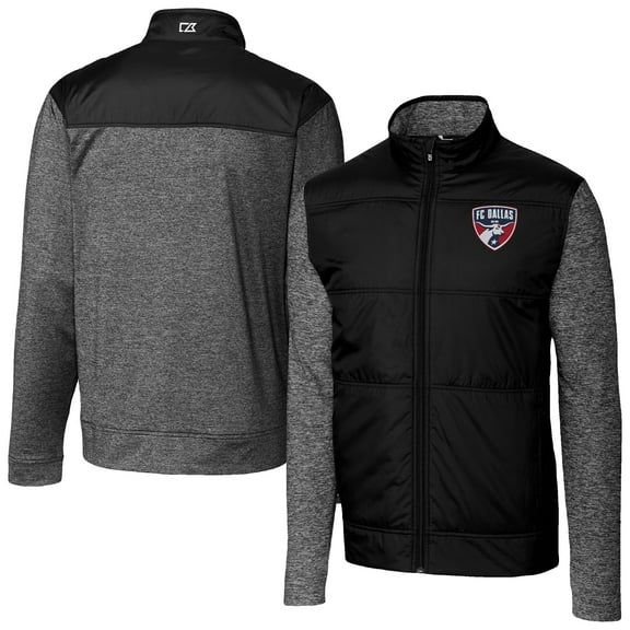 Men's Cutter & Buck Black FC Dallas Stealth Hybrid Quilted Full-Zip Windbreaker Jacket