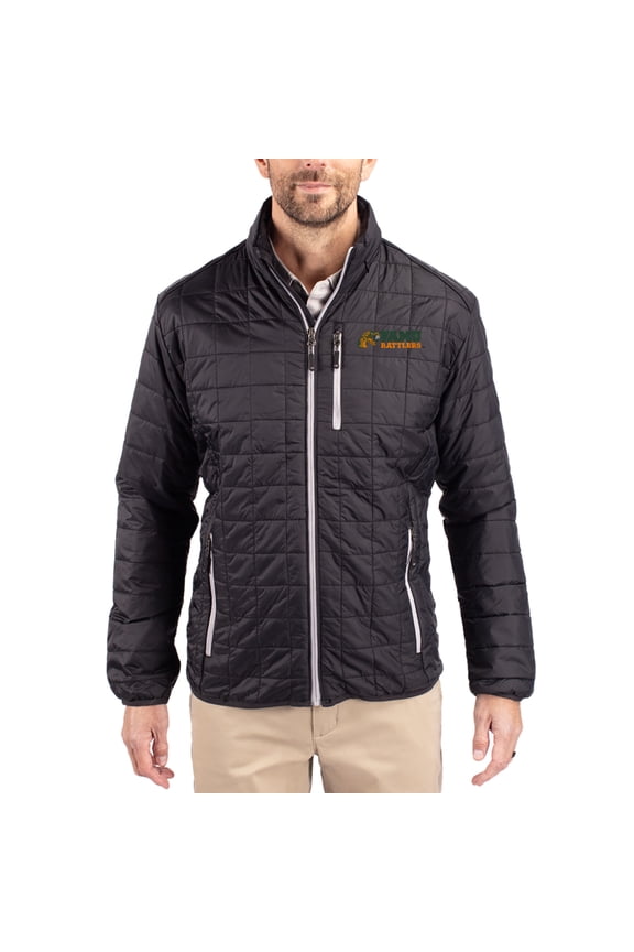Men's-Cutter & Buck  Black Florida A&M Rattlers Rainier Eco Insulated PrimaLoft Full-Zip Puffer Jacket