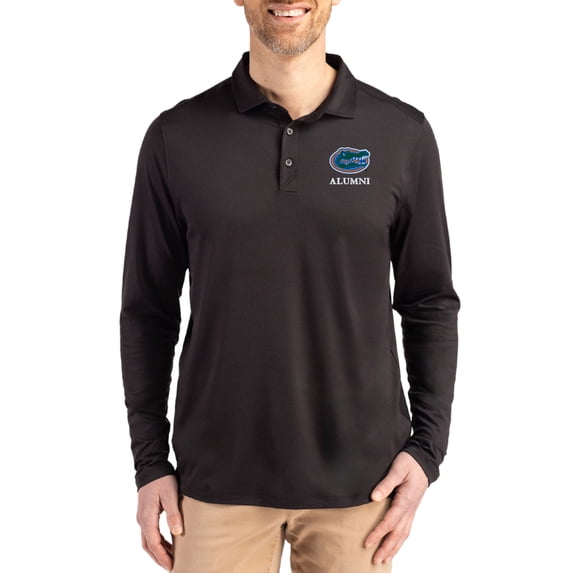 Men's Cutter & Buck Black Florida Gators Alumni Coastline Epic Comfort Long-Sleeve Polo