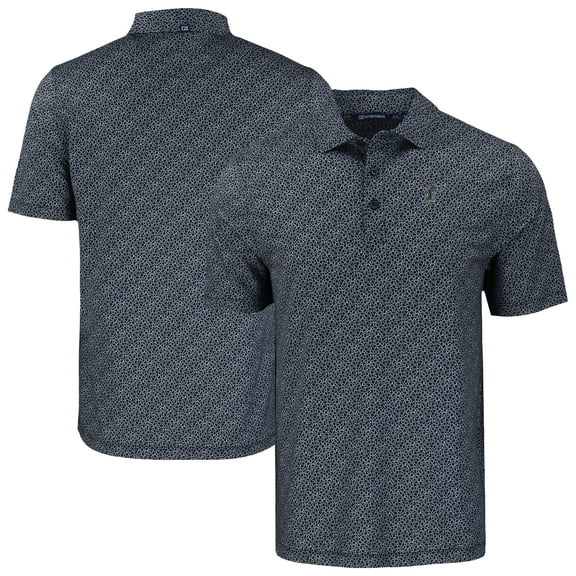 Men's Cutter & Buck Black Florida Marlins Cooperstown Collection Pike Eco Pebble Print Stretch Recycled Polo