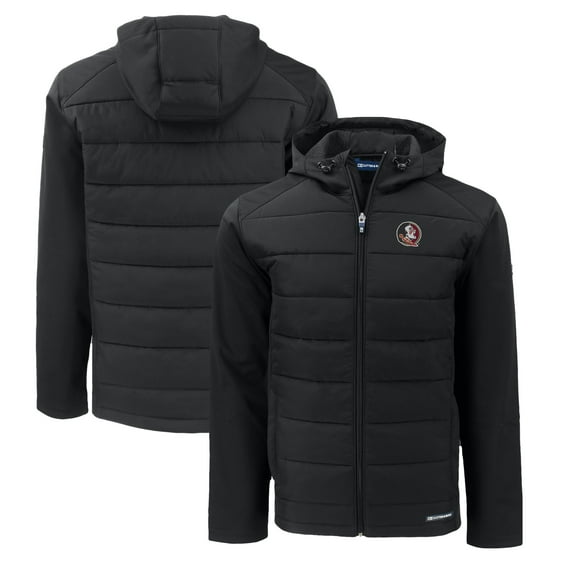 Men's Cutter & Buck Black Florida State Seminoles Evoke Hybrid Eco Softshell Recycled Full-Zip Hoodie Jacket