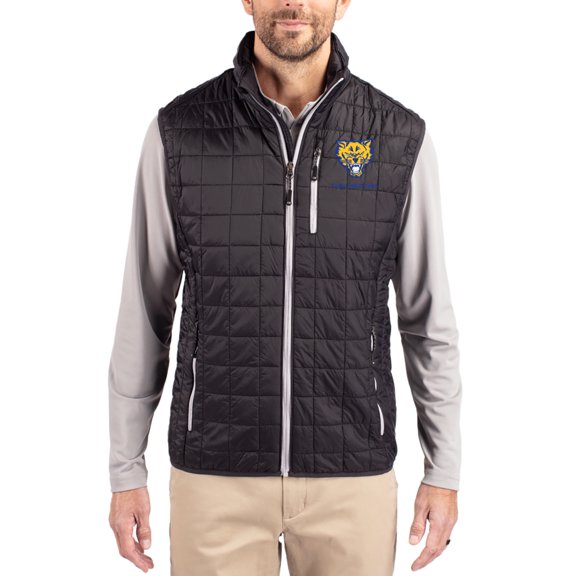 Men's-Cutter & Buck Black Fort Valley State Wildcats Rainier Eco Insulated PrimaLoft Full-Zip Puffer Vest
