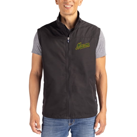 Men's Cutter & Buck Black George Mason Patriots Charter Eco Recycled Full-Zip Vest