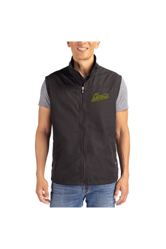 Men's Cutter & Buck Black George Mason Patriots Charter Eco Recycled Full-Zip Vest