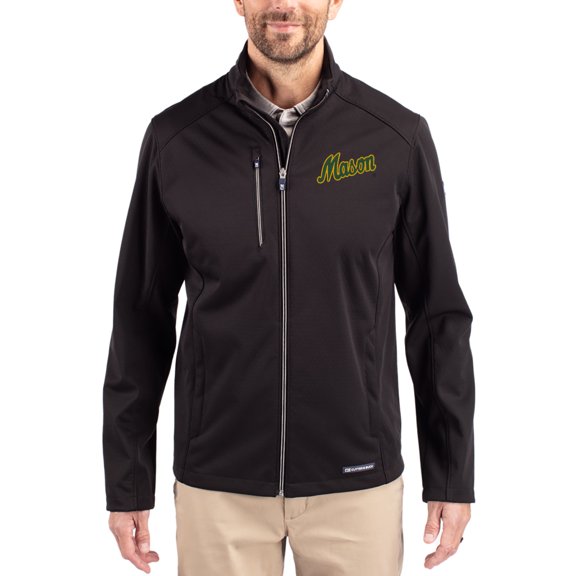 Men's Cutter & Buck Black George Mason Patriots Evoke Eco Softshell Recycled Full-Zip Jacket