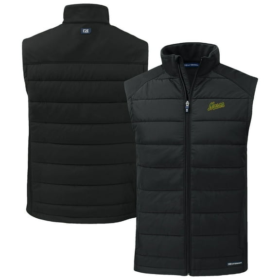 Men's Cutter & Buck Black George Mason Patriots Evoke Hybrid Eco Softshell Recycled Full-Zip Vest