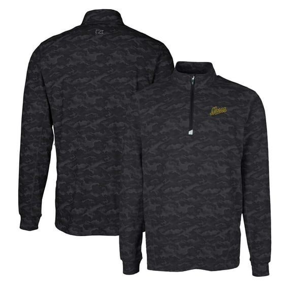 Men's Cutter & Buck Black George Mason Patriots Vault Traverse Camo Print Stretch Quarter-Zip Pullover Top