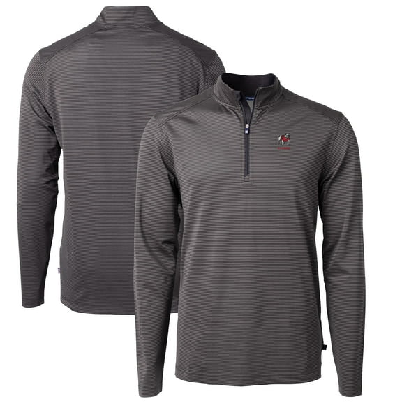 Men's Cutter & Buck Black Georgia Bulldogs Alumni Logo Virtue DryTec Eco Pique Micro Stripe Recycled Quarter-Zip Top