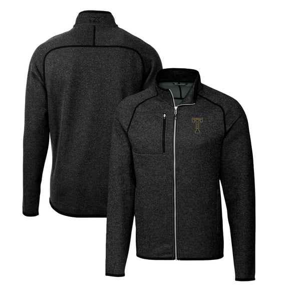 Men's Cutter & Buck Black Georgia Tech Yellow Jackets Mainsail Sweater-Knit Full-Zip Jacket