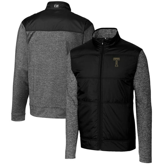 Men's Cutter & Buck Black Georgia Tech Yellow Jackets Vault Big & Tall Stealth Hybrid Quilted Full-Zip Windbreaker
