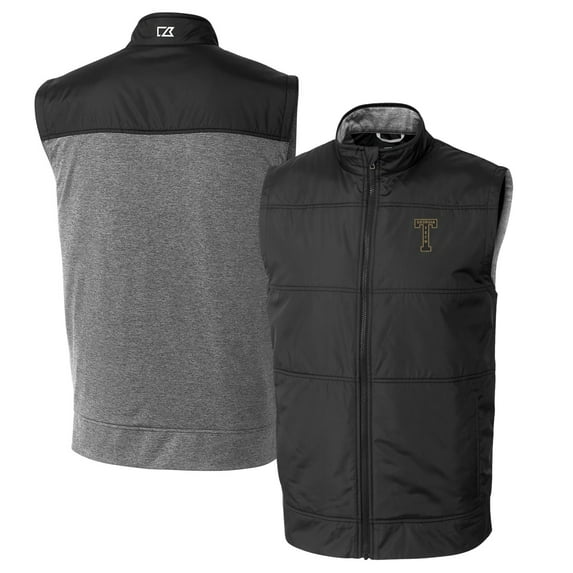 Men's Cutter & Buck Black Georgia Tech Yellow Jackets Vault Big & Tall Stealth Hybrid Windbreaker Full-Zip Vest
