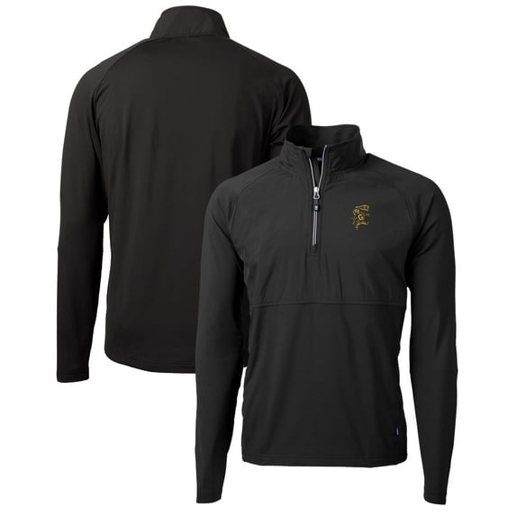 Men's Cutter & Buck Black Grambling Tigers Adapt Eco Knit Hybrid Recycled Full-Zip Logo Jacket