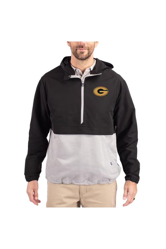 Men's Cutter & Buck Black Grambling Tigers Charter Eco Recycled Half-Zip Anorak Jacket