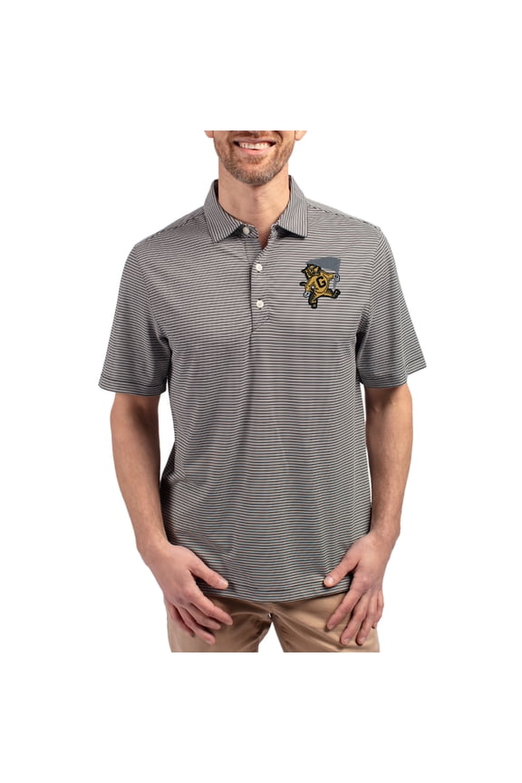 Men's Cutter & Buck Black Grambling Tigers Forge Eco Double Stripe Stretch Recycled Polo